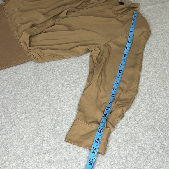 Theory Womens Large Truffle Brown Faux Wrap Front V Neck Notched Collar Silk Top - Picture 8 of 13